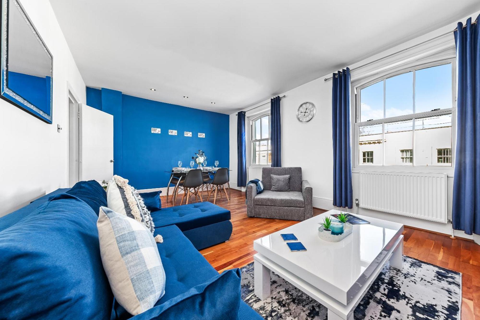 Balcony Blue Theme 1 Bedroom Central London Luxury Flat Near Hyde Park! Accommodates Up To 6! Double Sofa Bed And Next To Station! Kültér fotó